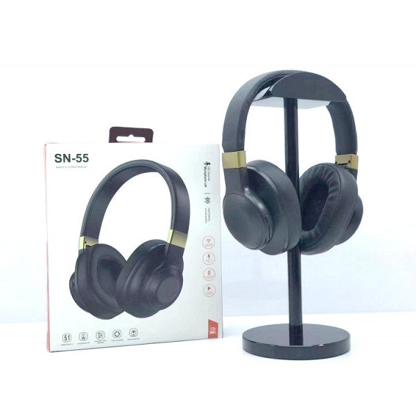 Wholesale HD Sound with Soft Cushion Earcup Bluetooth Wireless Foldable Headphone Headset with Built in Mic and FM Radio SN-55 for Universal Cell Phone And Bluetooth Device (Black)