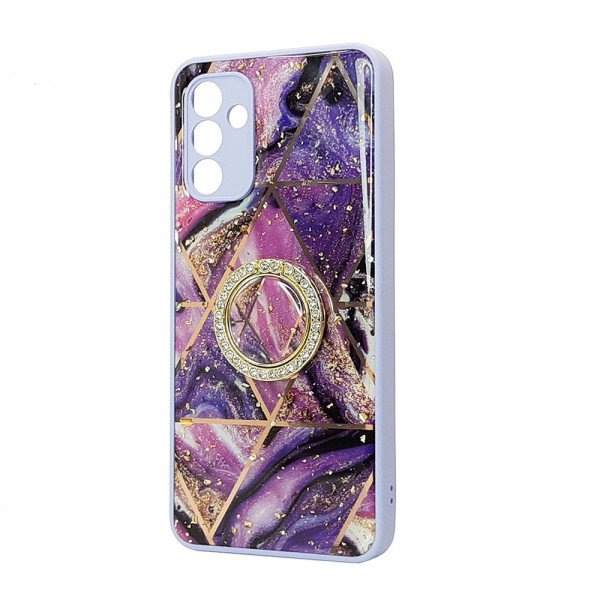 Wholesale Marble Design Bumper Edge Protection Diamond Ring Case for Samsung Galaxy A13 5G (Purple-A)