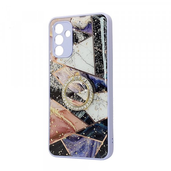 Wholesale Marble Design Bumper Edge Protection Diamond Ring Case for Samsung Galaxy A13 5G (Purple-B)