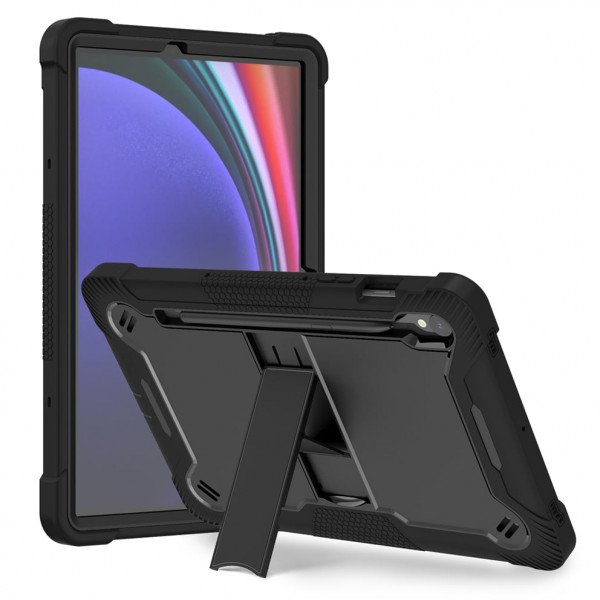 Wholesale Heavy Duty Full Body Shockproof Protection Kickstand Hybrid Tablet Case Cover for Samsung Galaxy Tab S9 (Black)