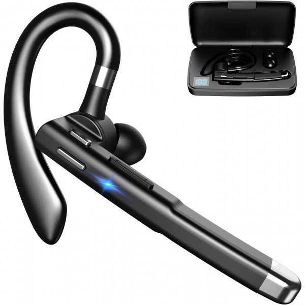 Wholesale Lightweight Business Bluetooth Headset with Over-the-Ear Hook and Charging Case - Single-Side Earpiece YYK520 for Universal Cell Phone And Bluetooth Device (Black)