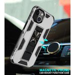 Wholesale Military Grade Armor Protection Stand Magnetic Feature Case for Apple iPhone 13 (6.1) (Silver)