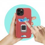 Wholesale Square Ring Stand Holder with Card Slot Hybrid Case for Apple iPhone 13 (6.1) (Red)