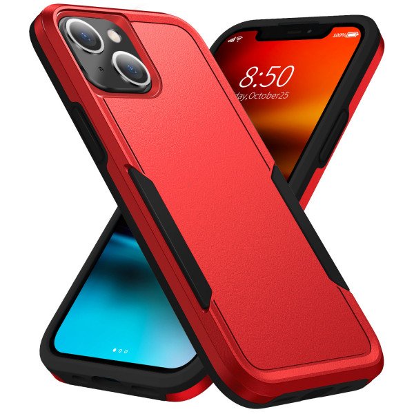 Wholesale Heavy Duty Strong Armor Hybrid Trailblazer Case Cover for Apple iPhone 13 (6.1) (Red)