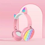 Wholesale Popit Cat Ear Bluetooth Wireless LED Foldable Headphone Headset with Built in Mic and FM Radio for Universal Cell Phone And Bluetooth Device CT-950 (Pink)
