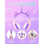Wholesale Unicorn Cat Ear Bluetooth Wireless LED Foldable Headphone Headset with Built in Mic and FM Radio for Universal Cell Phone And Bluetooth Device CXT8M (Black Pink)