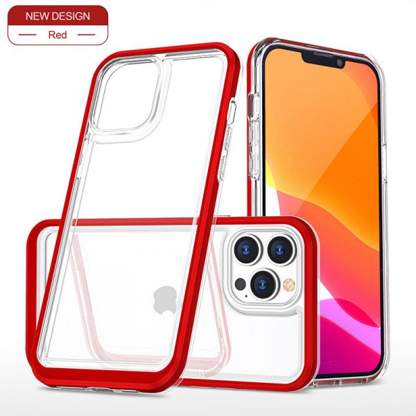 Wholesale Strong Crystal Clear Slim Hard Bumper Protective Case for Apple iPhone 13 [6.1] (Red)