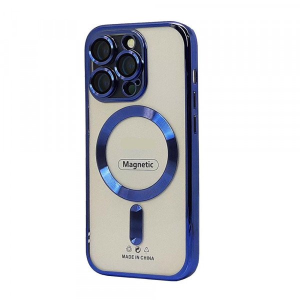 Wholesale Transparent Electroplated Chrome Magnetic Magsafe Circle TPU Cover Case With Camera Lens Protection for Apple iPhone 11 [6.1] (Blue)