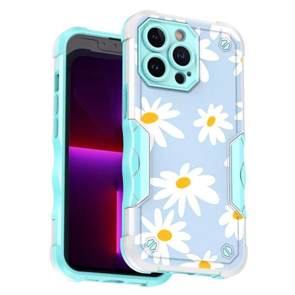 Wholesale Design Fashion Picture Design Strong Shockproof Hybrid Grip Case Cover for iPhone 14 Pro Max [6.7] (Sunflower Blue)