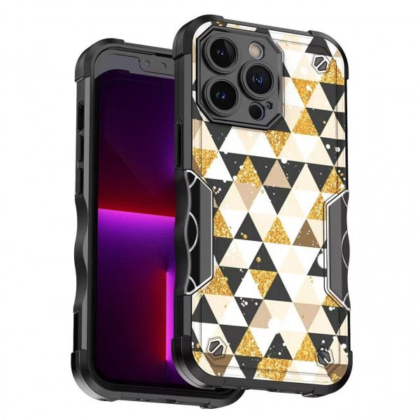Wholesale Design Fashion Picture Design Strong Shockproof Hybrid Grip Case Cover for iPhone 14 Pro [6.1] (Triangle Gold)