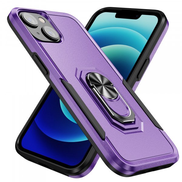 Wholesale Heavy Duty Strong Armor Ring Stand Grip Hybrid Trailblazer Case Cover for iPhone 14 Plus [6.7] (Purple)