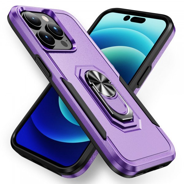 Wholesale Heavy Duty Strong Armor Ring Stand Grip Hybrid Trailblazer Case Cover for iPhone 14 Pro Max [6.7] (Purple)