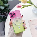 Wholesale Transparent Slim Rainbow Gradient Magnetic Magsafe Circle TPU Cover Case With Camera Lens Cover for iPhone 14 [6.1] (Pink/Green)