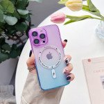 Wholesale Transparent Slim Rainbow Gradient Magnetic Magsafe Circle TPU Cover Case With Camera Lens Cover for iPhone 14 Plus [6.7] (Purple/Blue)