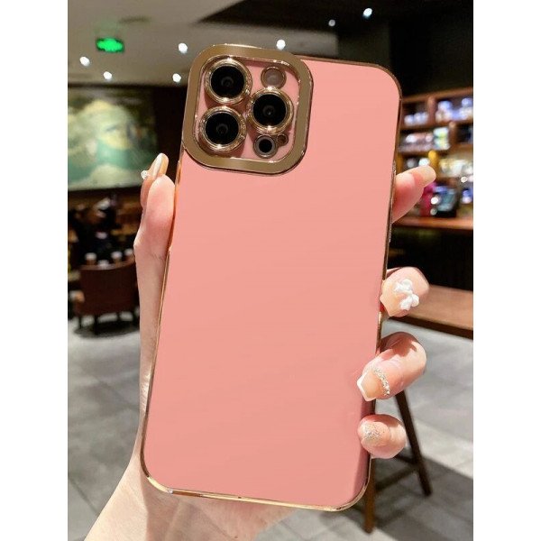 Wholesale Ultra Slim Fashion Gold Plated Electroplated Camera Lens Protection Cover Case for iPhone 14 Pro Max [6.7] (Pink)
