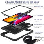 Wholesale 3 Layer Heavy Duty Hybrid Drop Protection Case with 360 Rotating Stand Hand Strap Shoulder Strap Stylus Pencil Holder for Apple iPad Air 4 10.9 (2020), iPad Pro 11 (2022 / 2021 / 2020) (Black)