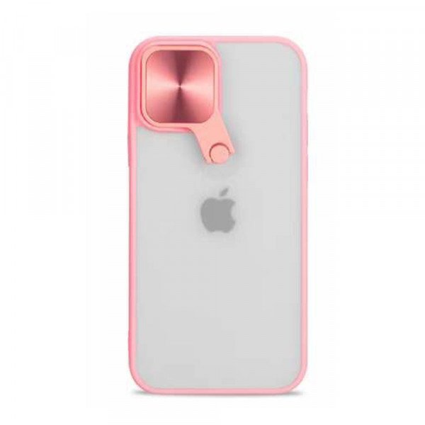 Wholesale Selfie Camera Lens Protection Case with Stand and Built-In Mirror for Apple iPhone 13 Mini (Pink)