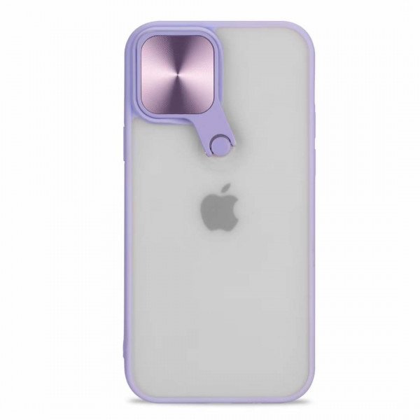 Wholesale Selfie Camera Lens Protection Case with Stand and Built-In Mirror for Apple iPhone 13 (6.1) (Purple)