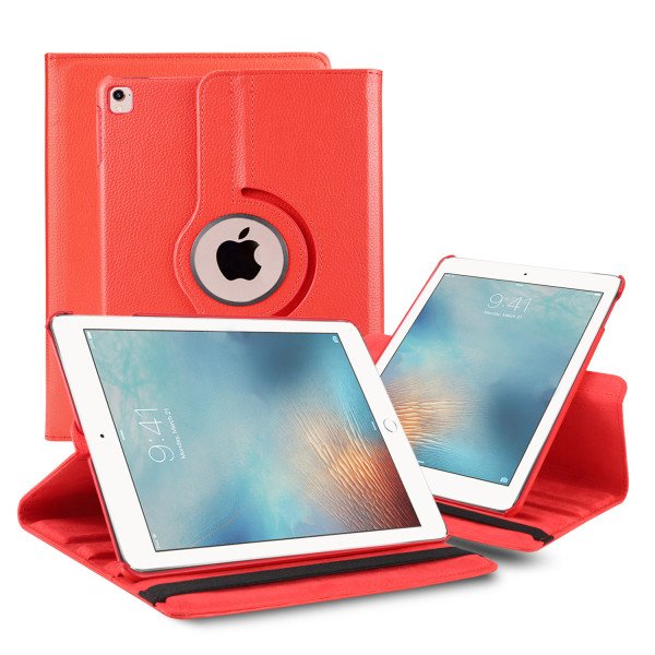 Wholesale 360 Degree Rotation Flip Cover Leather Kickstand Protective Cover Case for iPad 9.7 [2018 / 2017], Air 1, Air 2 (Red)