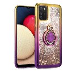 Wholesale Liquid Star Dust Glitter Dual Color Hybrid Protective Armor Ring Case Cover for Samsung Galaxy A32 4G (Gold/Purple)