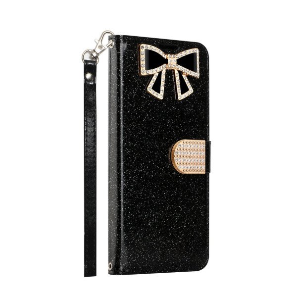Wholesale Ribbon Bow Crystal Diamond Wallet Case for Samsung Galaxy Note 10 (Black)
