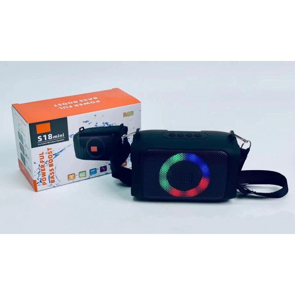 Wholesale Cube Drum Style RGB LED Ring Light Portable Wireless Bluetooth Speaker with Carrying Strap S18mini for Universal Cell Phone And Bluetooth Device (Blue)
