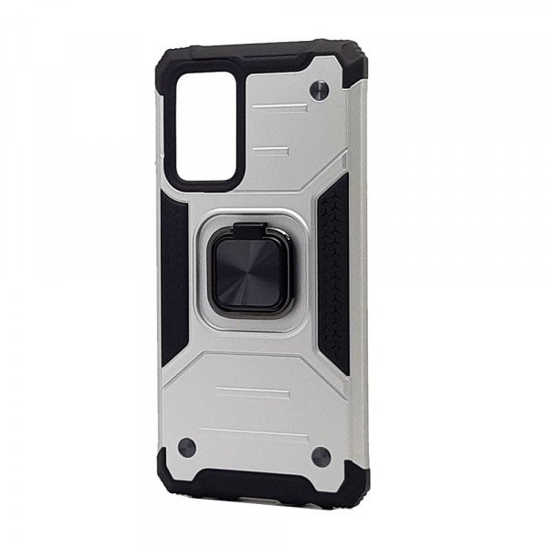 Wholesale Armor Hybrid Double Layer Rotating Square Ring Holder Kickstand Magnetic Car Mount Plate Armor Case for Samsung Galaxy A03s (USA) (Silver)