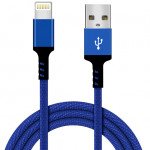 Wholesale IP 2.4A Lighting Durable Braided Cloth USB Cable 3FT for Universal iPhone and iPad Devices (Blue)