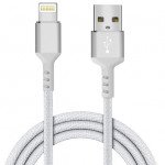 Wholesale IP 2.4A Lighting Durable Braided Cloth USB Cable 3FT for Universal iPhone and iPad Devices (Silver)
