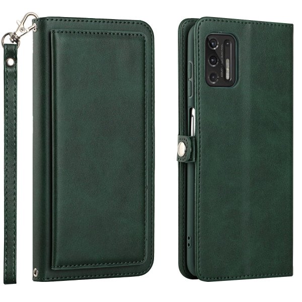 Wholesale Premium PU Leather Folio Wallet Front Cover Case with Card Holder Slots and Wrist Strap for Motorola G Stylus 5G / 4G 2022 (Green)
