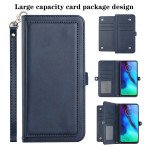 Wholesale Premium PU Leather Folio Wallet Front Cover Case with Card Holder Slots and Wrist Strap for Motorola G Stylus 5G / 4G 2022 (Navy Blue)