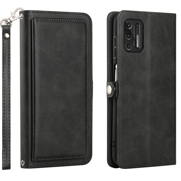 Wholesale Premium PU Leather Folio Wallet Front Cover Case with Card Holder Slots and Wrist Strap for Motorola G Stylus 5G / 4G 2022 (Black)