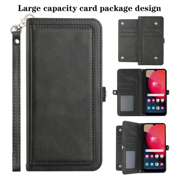 Wholesale Premium PU Leather Folio Wallet Front Cover Case with Card Holder Slots and Wrist Strap for Samsung Galaxy A03s (USA) (Black)