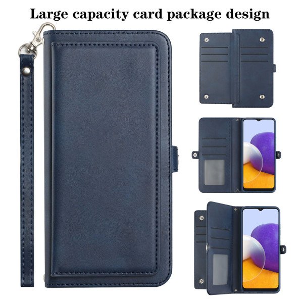Wholesale Premium PU Leather Folio Wallet Front Cover Case with Card Holder Slots and Wrist Strap for Motorola Moto G Play 2023 / Moto G Power 2022 / Moto G Pure (Navy Blue)