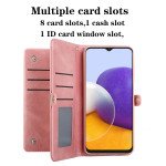 Wholesale Premium PU Leather Folio Wallet Front Cover Case with Card Holder Slots and Wrist Strap for Samsung Galaxy A22 5G (Rose Gold)