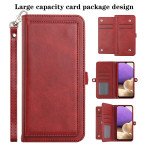 Wholesale Premium PU Leather Folio Wallet Front Cover Case with Card Holder Slots and Wrist Strap for Samsung Galaxy A32 4G (Red)