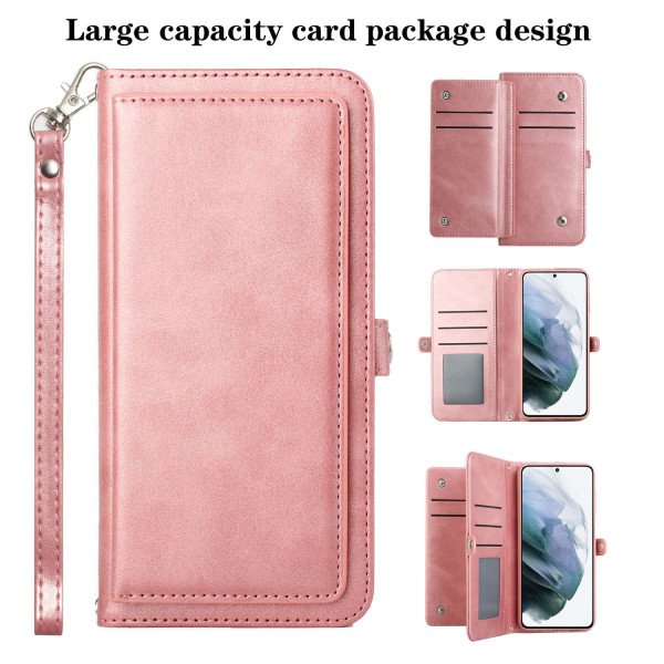 Wholesale Premium PU Leather Folio Wallet Front Cover Case with Card Holder Slots and Wrist Strap for Motorola Moto G Play 2023 / Moto G Power 2022 / Moto G Pure (Rose Gold)