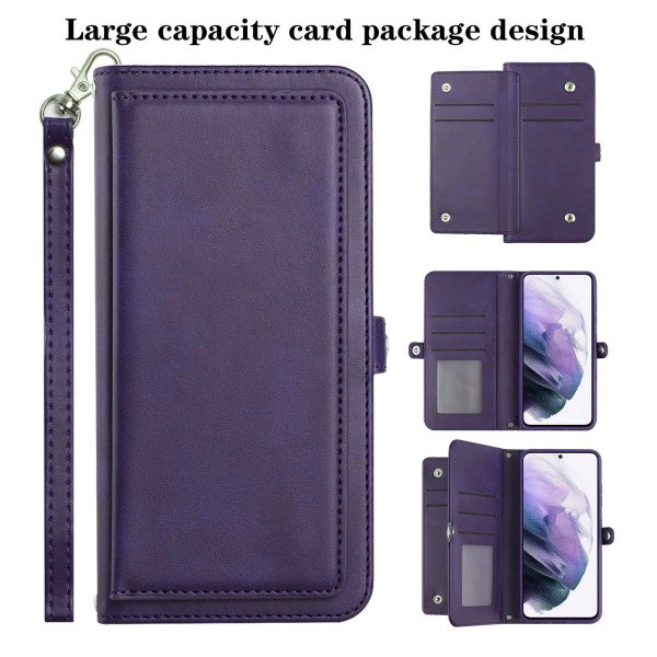 Wholesale Premium PU Leather Folio Wallet Front Cover Case with Card Holder Slots and Wrist Strap for Samsung Galaxy A53 5G (Purple)