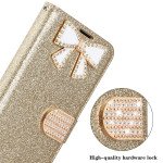 Wholesale Ribbon Bow Crystal Diamond Flip Book Wallet Case for Apple iPhone 13 [6.1] (Purple)