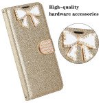 Wholesale Ribbon Bow Crystal Diamond Flip Book Wallet Case for Apple iPhone 13 Pro Max [6.7] (Light Blue)