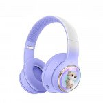 Wholesale Bluetooth Over-Ear Headphones with Cute Dog LED Design, Comfort Ear Cups & Immersive Sound AKZ52 for Universal Cell Phone And Bluetooth Device (Purple)